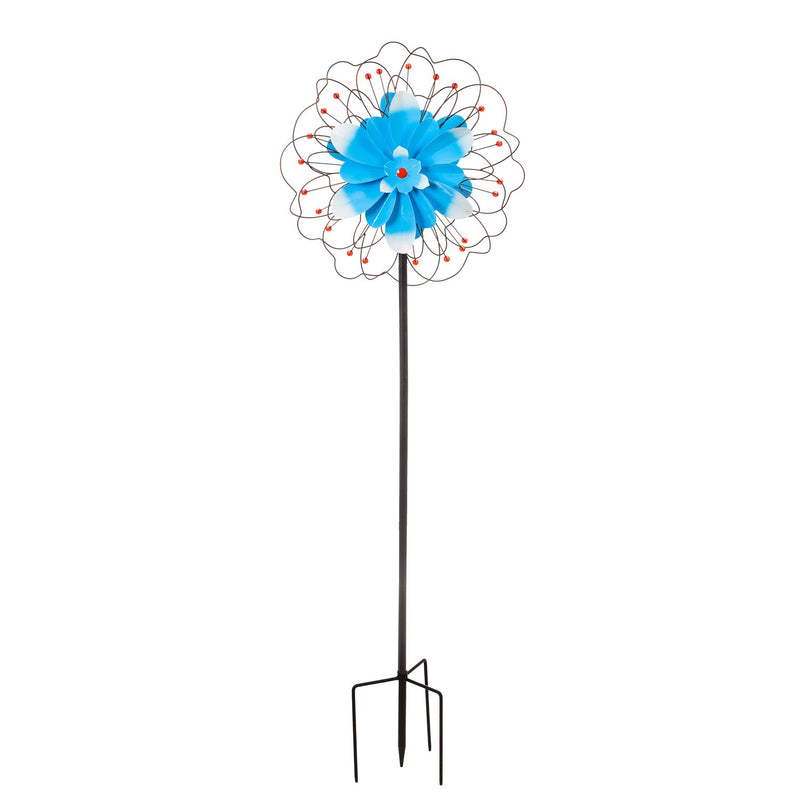 75"H Wind Spinner, Blue Floral with Wire Detailing,10.25"x24"x75"inches