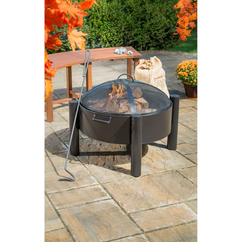 Round Firepit with Solid Round Legs, 29"x29"x22"inches