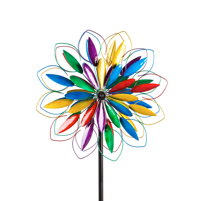 75"H Wind Spinner, Rainbow Flower,24"x10.25"x75"inches