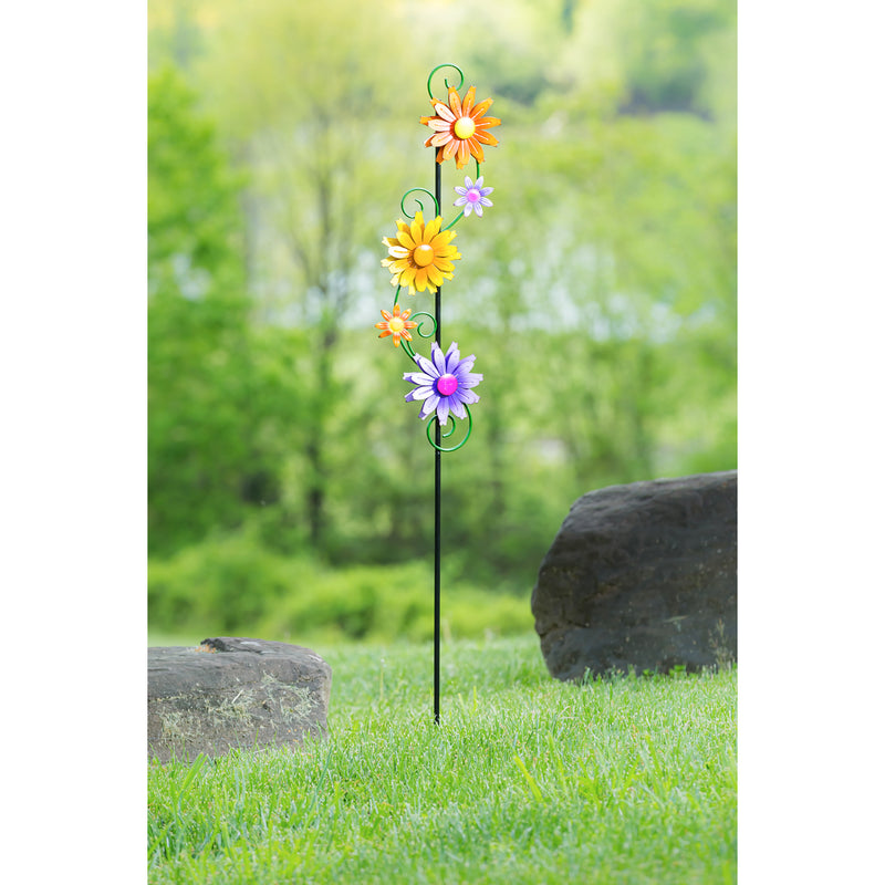 55"H Garden Stake with Spinning Flowers, Sunrise Trio,47m3825