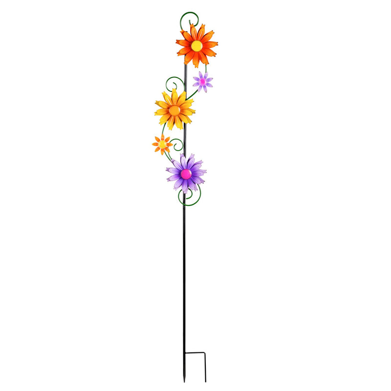 55"H Garden Stake with Spinning Flowers, Sunrise Trio,47m3825