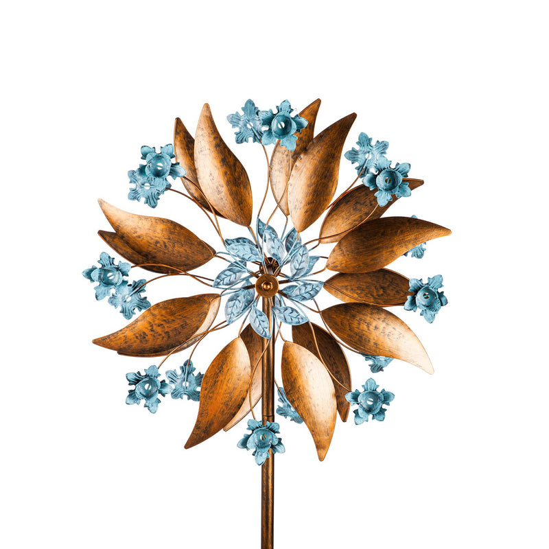 75"H Wind Spinner, Copper and Blue Patina Blossom,24"x10.25"x75"inches