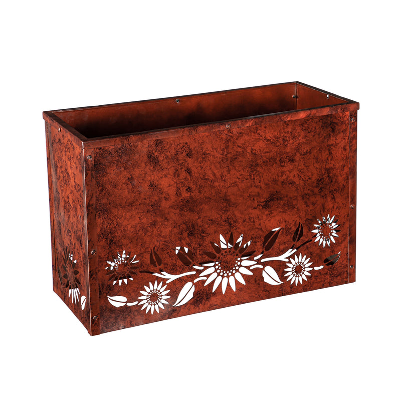 Rust Finished Outdoor Planter with Laser Cut Artwork, Sunflowers,47m4089