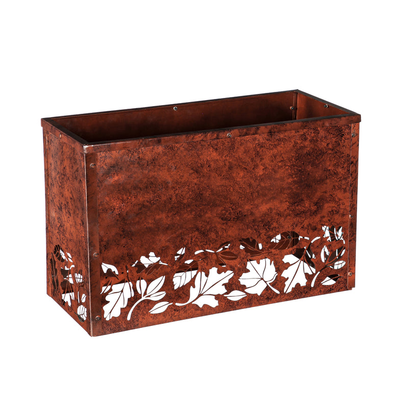 Rust Finished Outdoor Planter with Laser Cut Artwork, Fall Leaves,47m4090