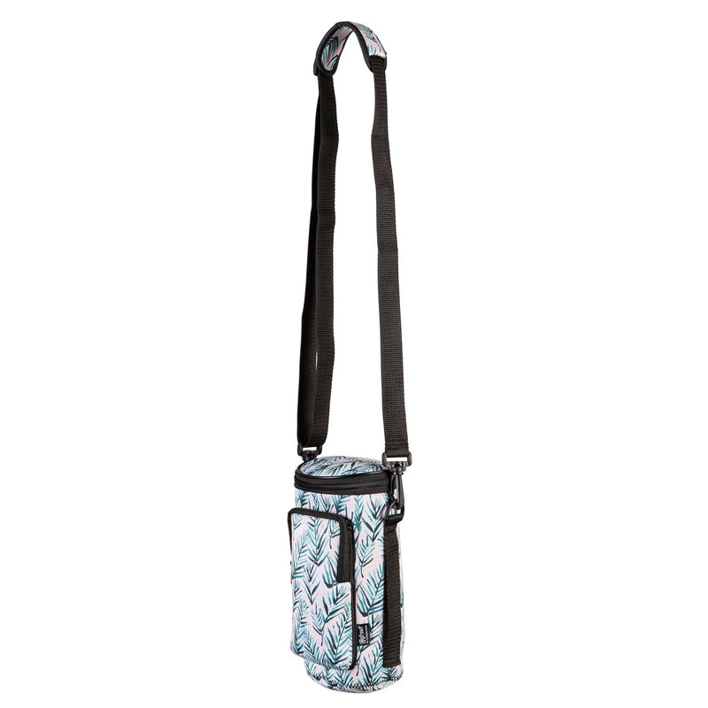 Neoprene Bottle Carrier w/ Zip Closure, Palm Leaves,4nbc018