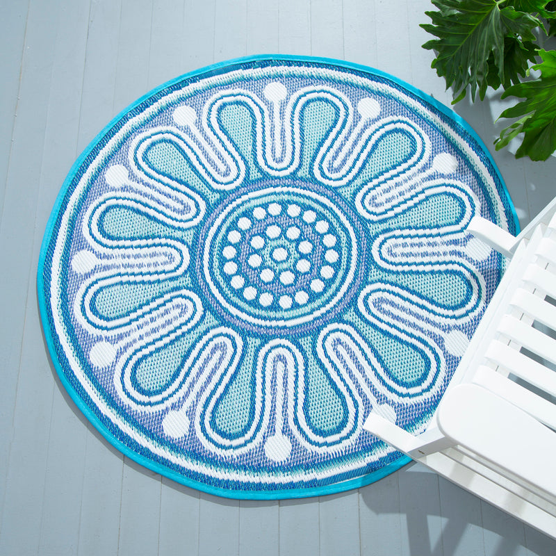 3' Indoor/Outdoor Round Rug Blue,4or131rw