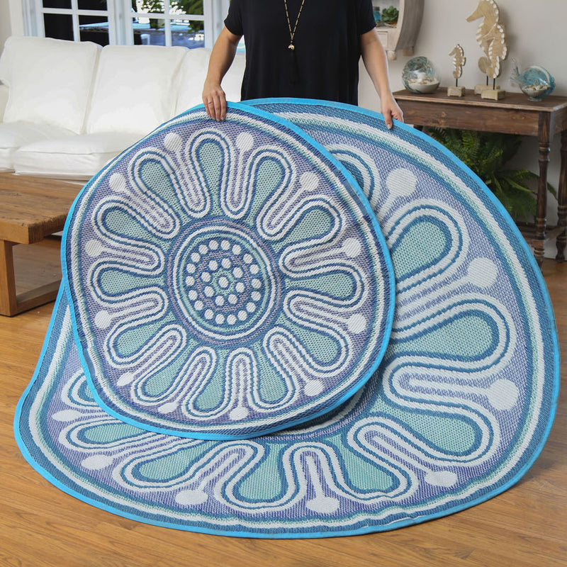 3' Indoor/Outdoor Round Rug Blue,4or131rw