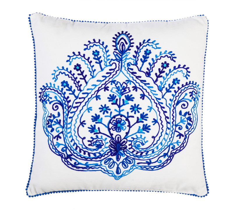 Embroidered Pillow,  18''x18'', Fancy Blue Pattern,4p21114