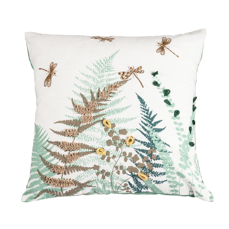 Embroidered Fern Dragonfly Decorative Pillow,4p4975