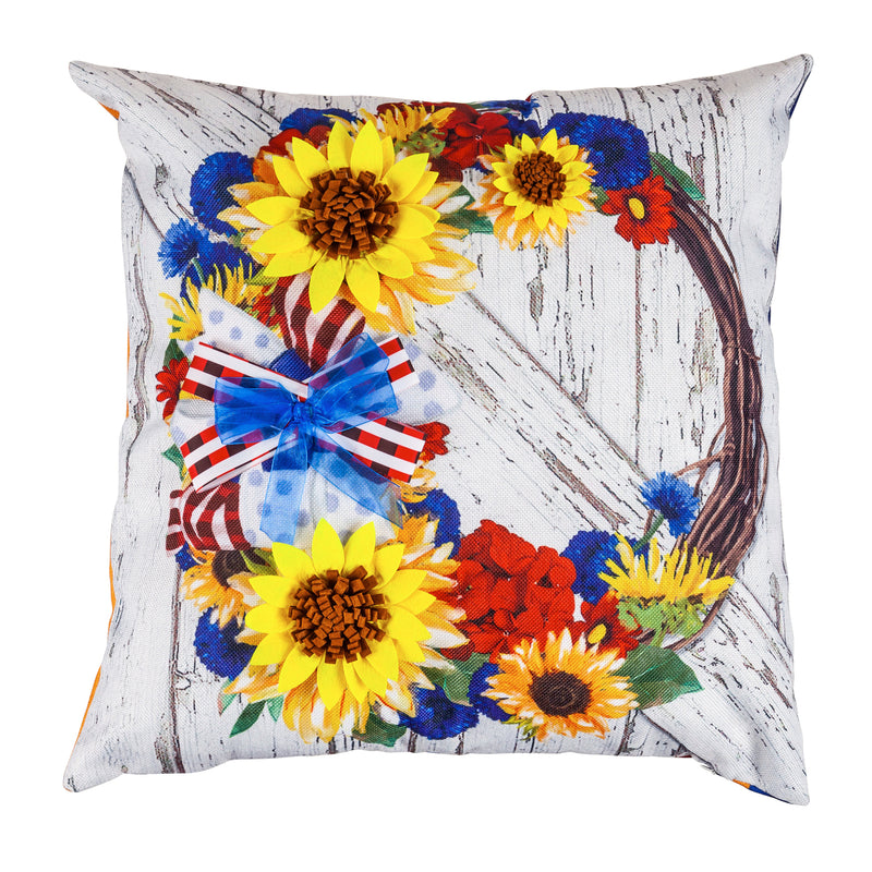 Americana Floral Wreath Interchangeable Pillow Cover,4plc399bl