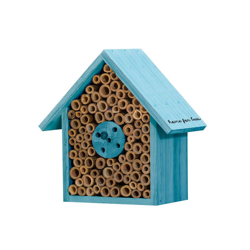 Natural Wood Home for the Bees Habitat, Blue,5bh216