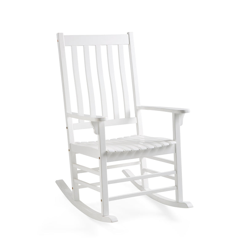 Evergreen Deck & Patio Decor,Slatted Eucalyptus Wood Rocker - White,33.1x26.8x44.1 Inches