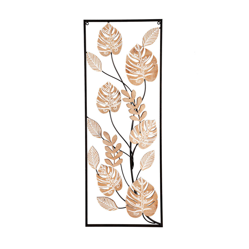 Wood Leaf Wall Décor with Metal Frame,6awd743