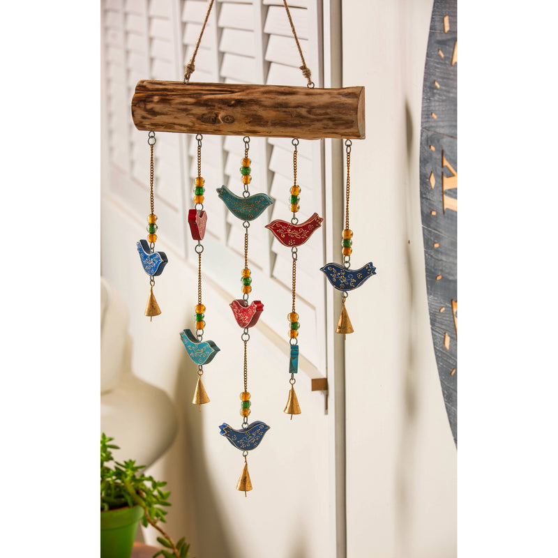 Wood and Metal Bird Garden Bell,6gb0064