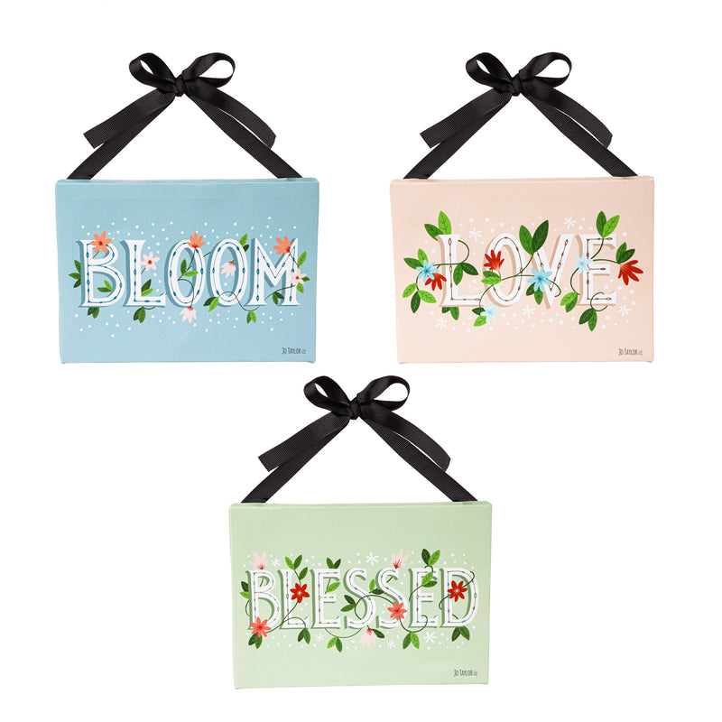 Mini LED Canvas, 3 Assorted,8"Wx6"HBLOOM, LOVE, BLESSED,6mcl50018