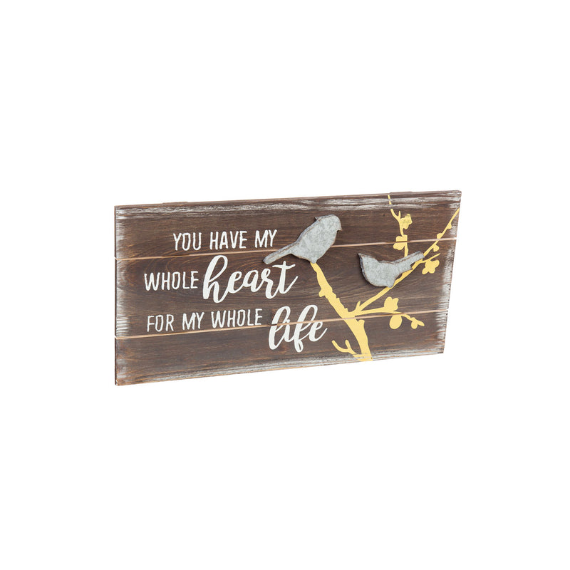 "You Have My Whole Heart for My Whole Life" Bird Wood Wall Art,6w426