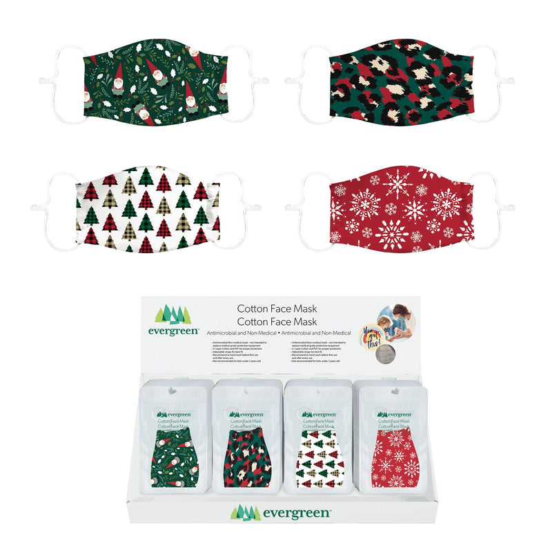 Adult Non-Medical Cotton Face Mask, 4 Holiday Designs, 9 of each, 36 pcs total,7cdu107