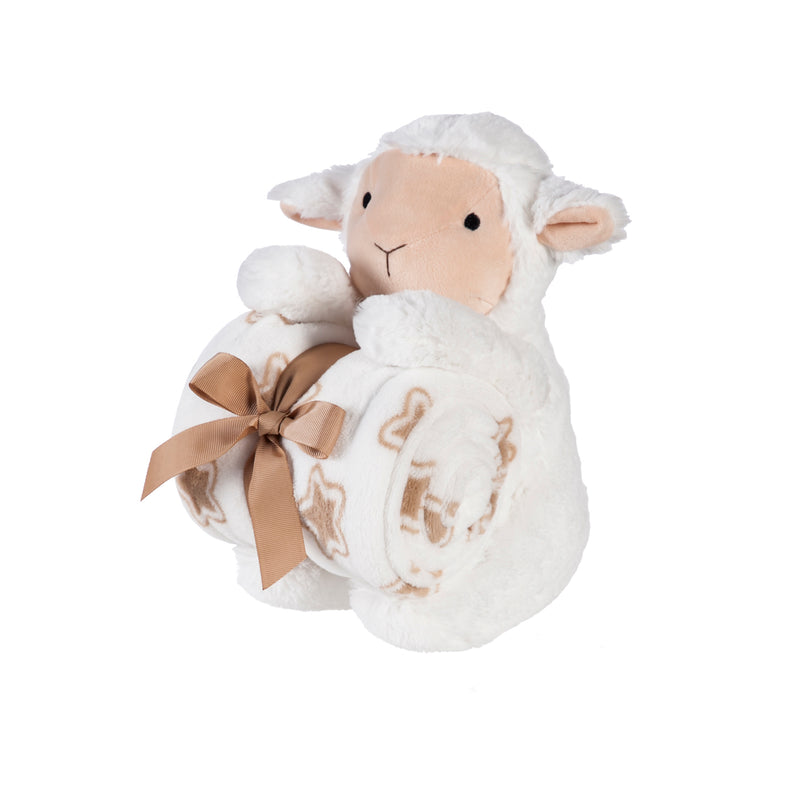 Cuddly Lamb 10" Stuffed Animal w/ Blanket Gift Set, Cream,7plsh718