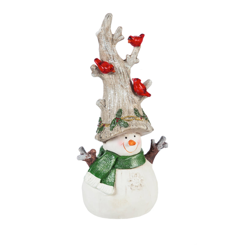 10"H Cardinal Adorned Snowman Ceramic Statuary,845624b