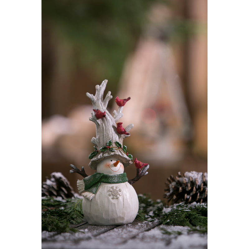 10"H Cardinal Adorned Snowman Ceramic Statuary,845624b