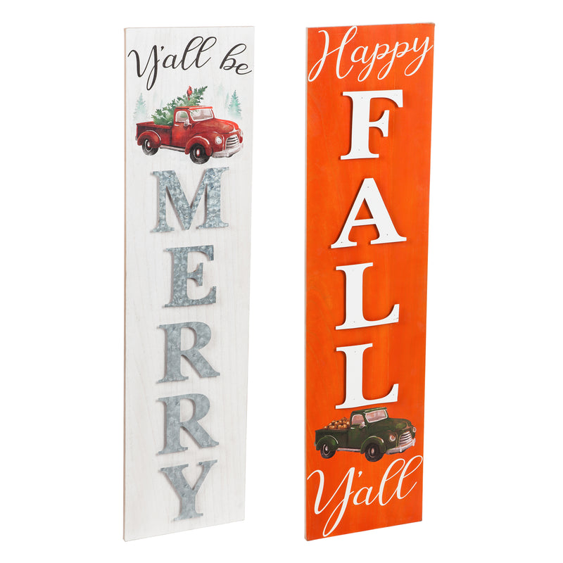 Double Sided Christmas/Fall Farm Truck Porch Leaner,11.81"x1.37"x47.63"inches