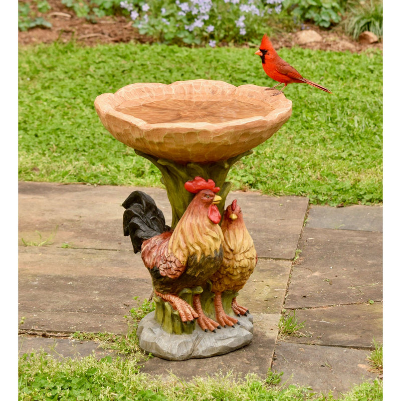 Resin Rooster and Chicken Birdbath,84g3420