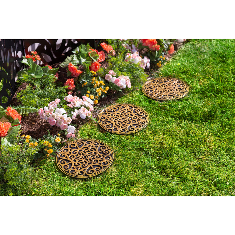 Recycled Rubber Stepping Stones, Set of 3 - Golden Medallion,84g3806