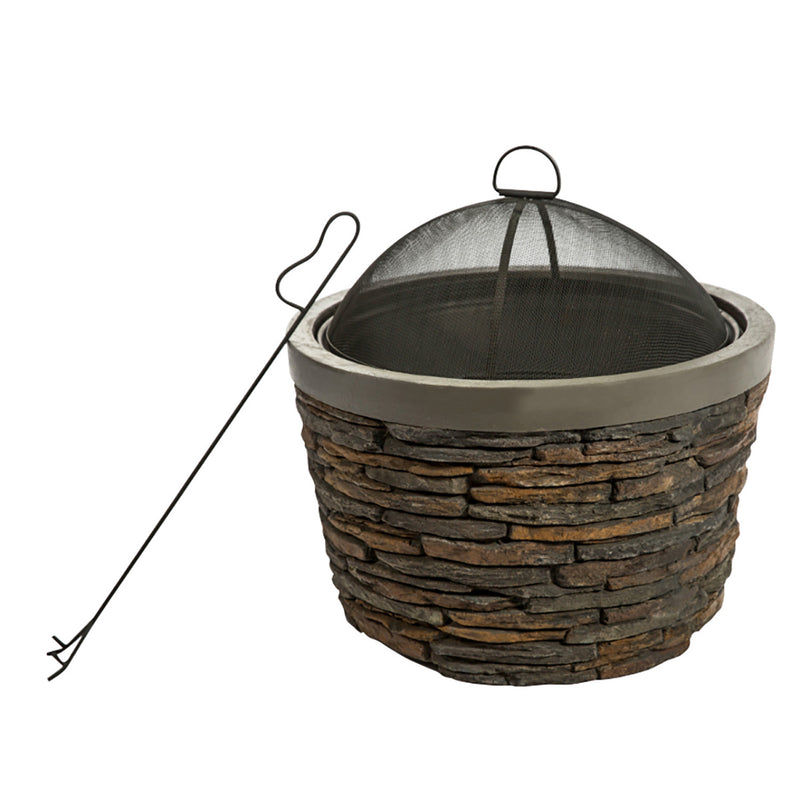 Stacked Stone Wood Burning Pit w Firebowl,Grate,mesh lid,fire poker,84g3808