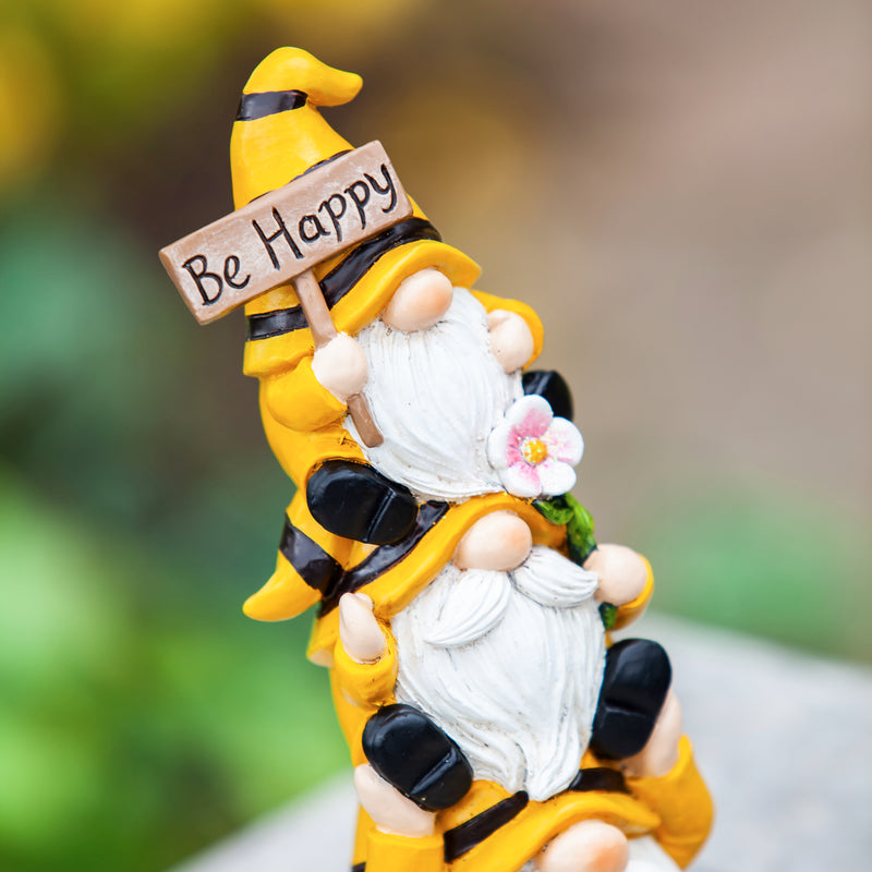 9"H Stacked Bee Gnome Trio Garden Statuary, 3.27"x3.15"x9.13"inches