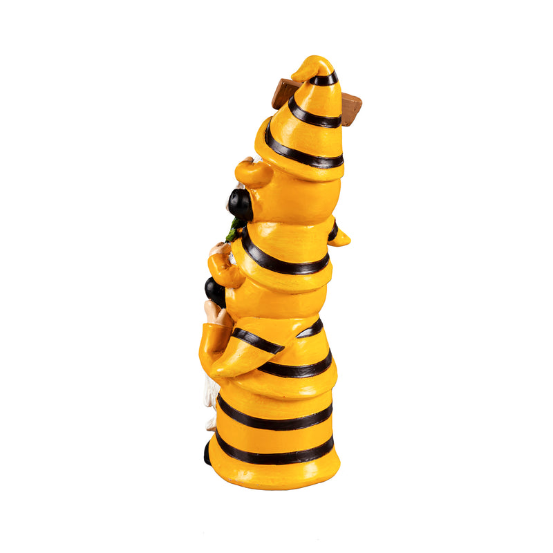 9"H Stacked Bee Gnome Trio Garden Statuary, 3.27"x3.15"x9.13"inches