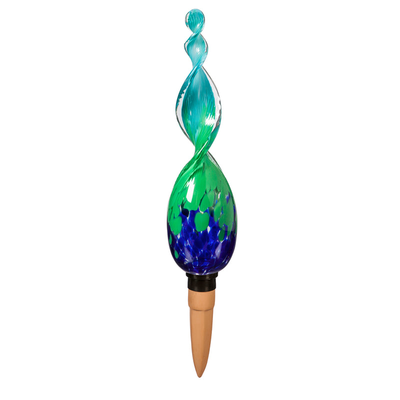 ArtGlass Plant Watering Globe with Terracotta Spike, 2 Asst, Orange/yellow and Blue/Green,84g615