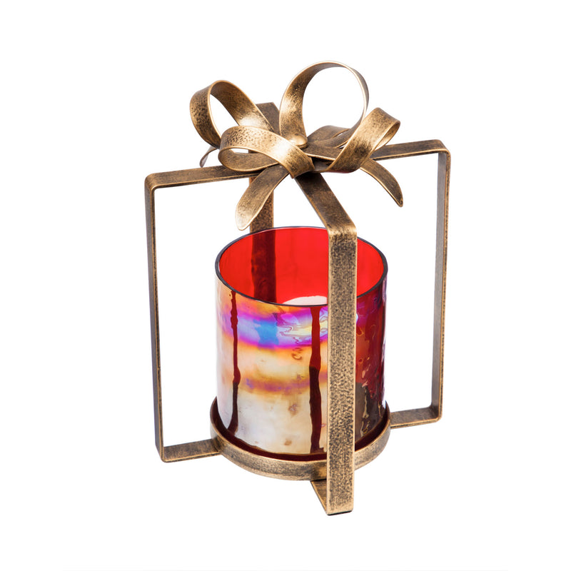 Iridescent Present Shaped Metal Candle Holder, Set of 2,8chm231