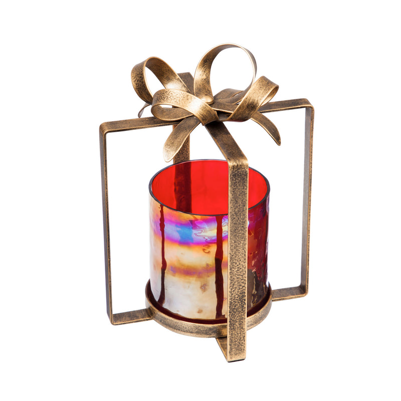 Iridescent Present Shaped Metal Candle Holder, Set of 2,8chm231