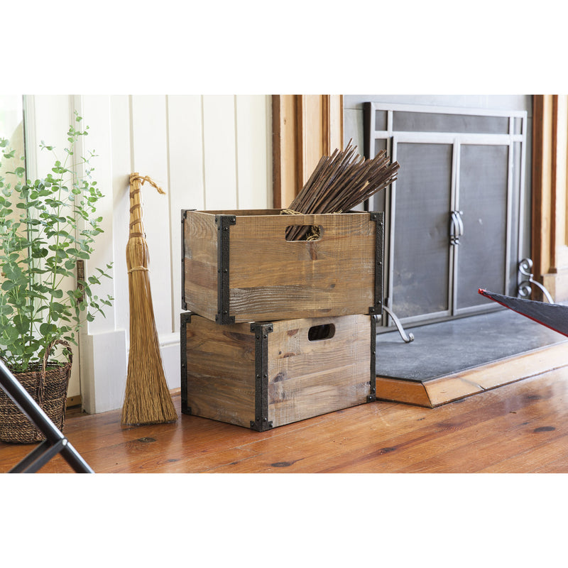 Deep Creek Rustic Wood Storage Crates, Set of 2,8f00341