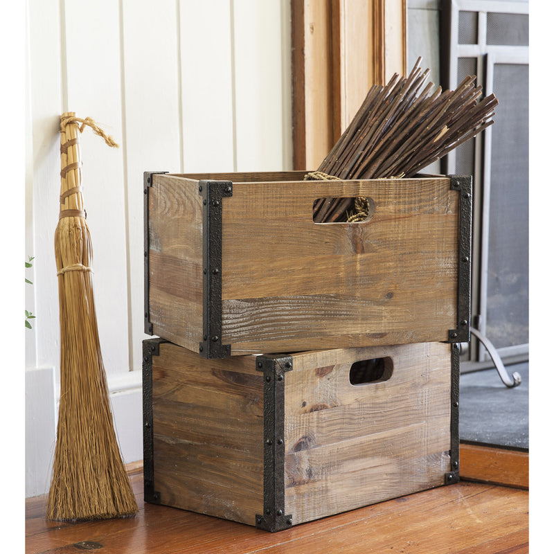 Deep Creek Rustic Wood Storage Crates, Set of 2,8f00341