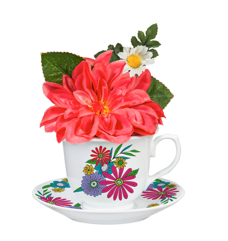 Coral Charm Peony in Tea Cup with Saucer,8flp113