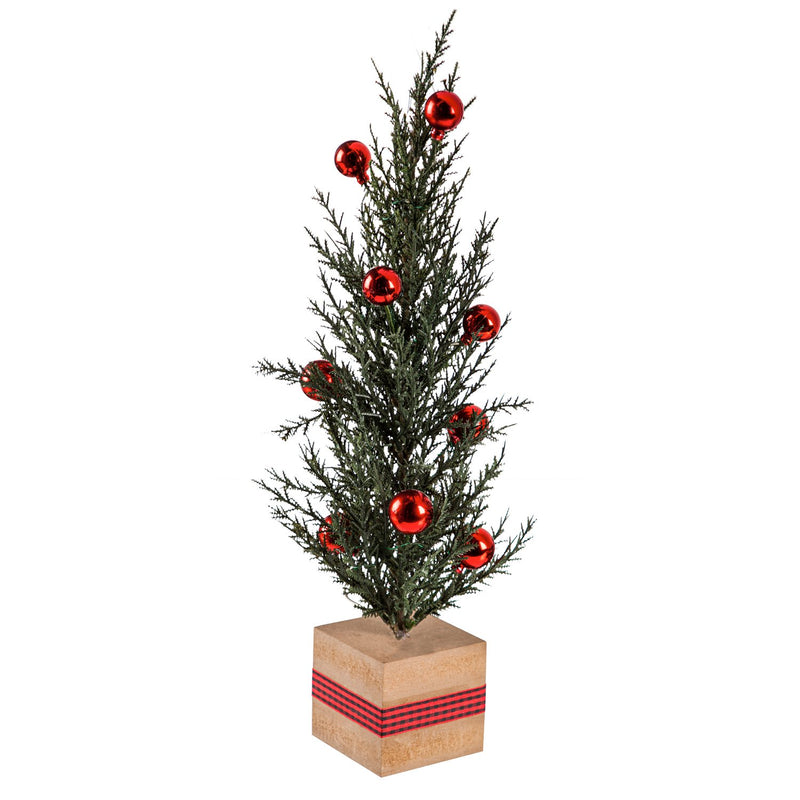 LED 18" Pine Tree with Ornaments in Wood Base Table Decor,8flp220