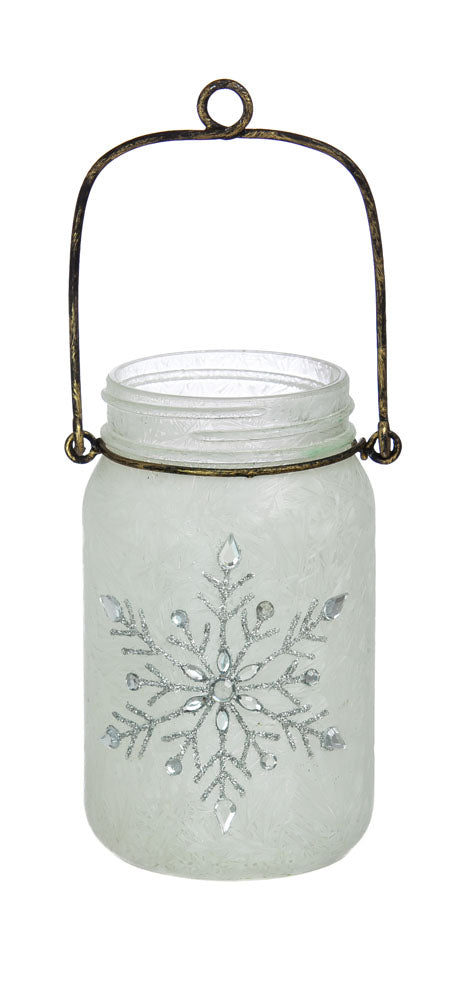 Snowflake Glass Mason Jar w/String Lights, 2 ASST,8led016