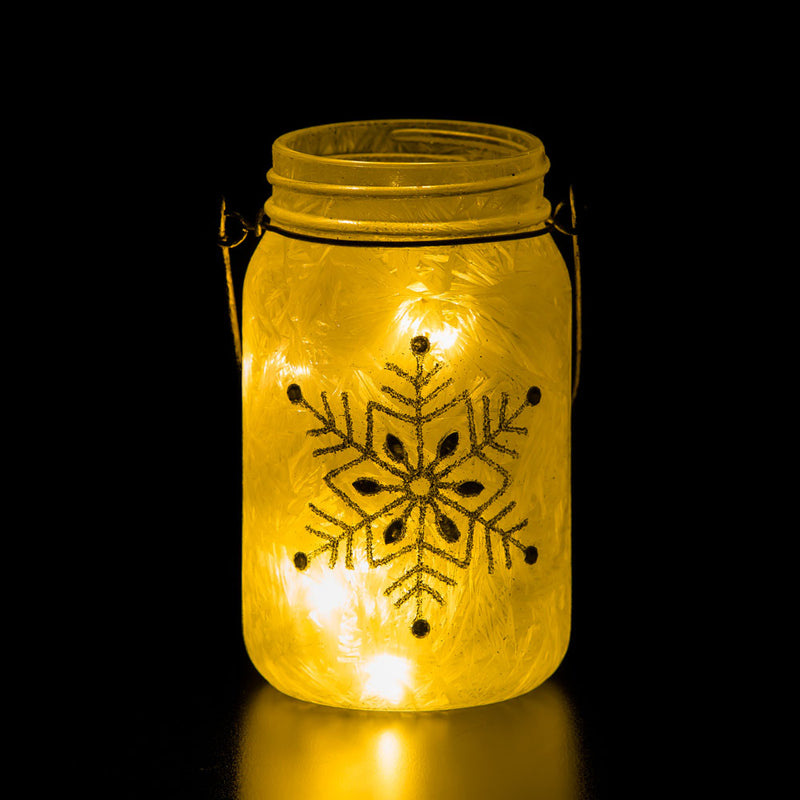 Snowflake Glass Mason Jar w/String Lights, 2 ASST,8led016