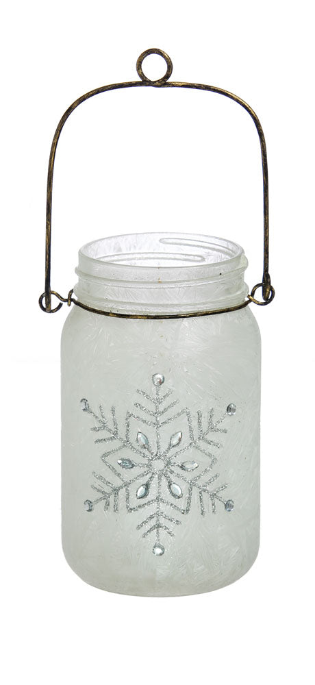 Snowflake Glass Mason Jar w/String Lights, 2 ASST,8led016