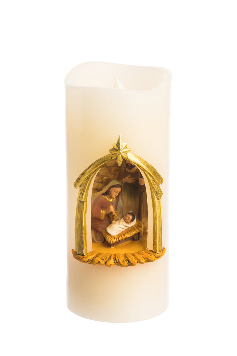 Battery Operated Flameless LED Wax Holy Family Pillar Candle,8led046