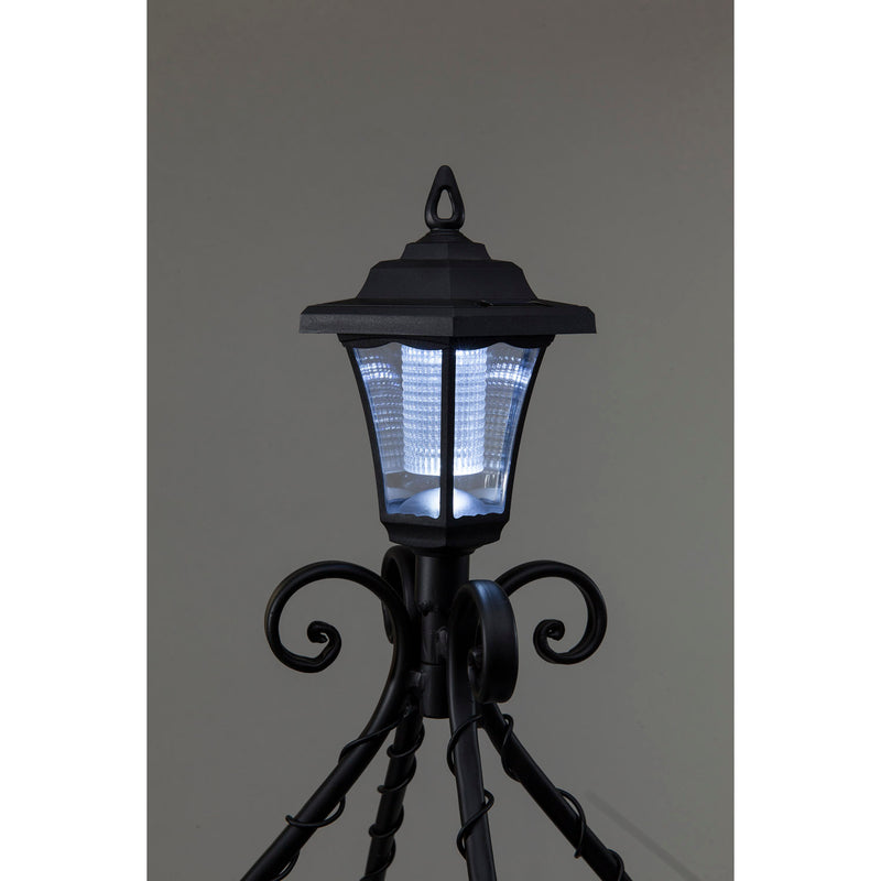 Black Wrought Iron Plant Stand with Solar Light,8pmtl228