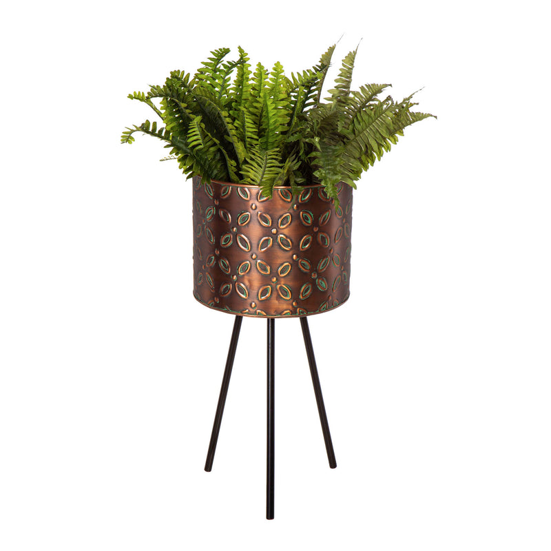 Bronze Finish Planter with Verdigris Embossing on Tripod, Set of 3,8pmtl5280