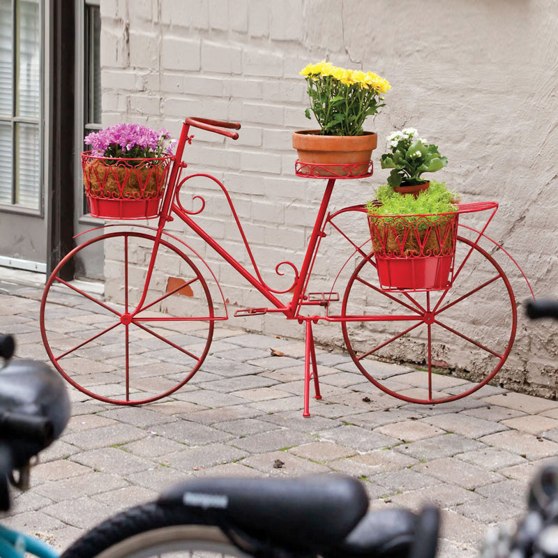 Red Metal Bicycle Planter,8prm005