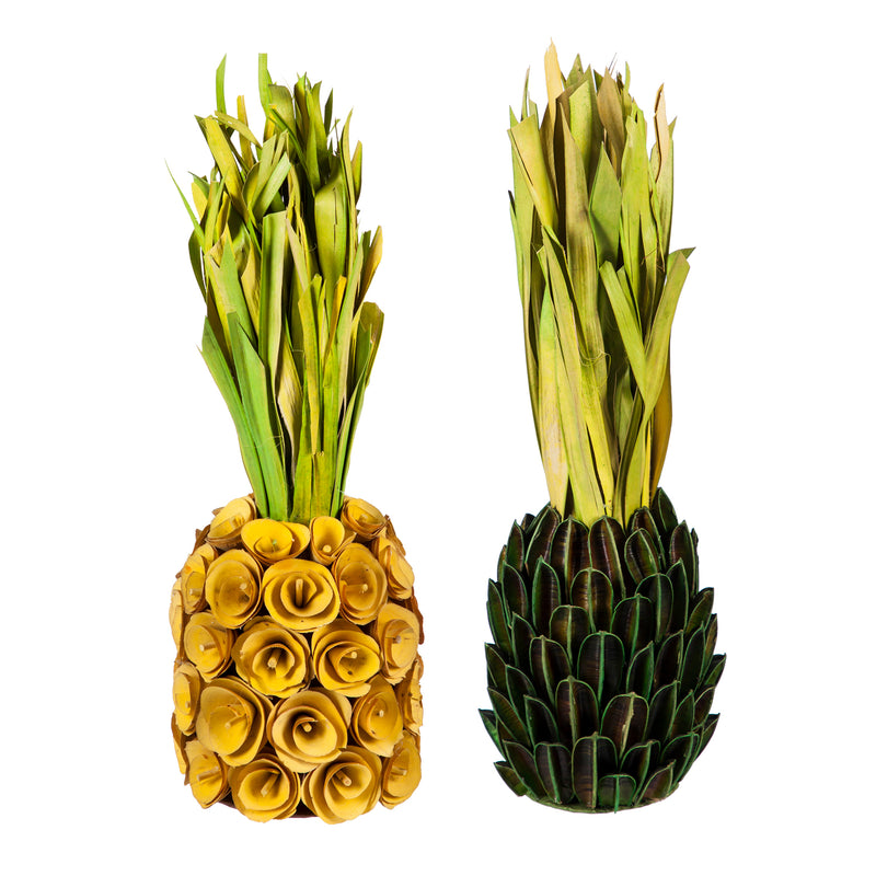 Natural Fiber Pineapple Tabletop Decoration, 2 Assorted: Yellow, Green,8taf009