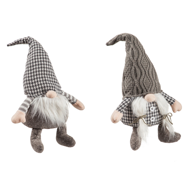 Plush Grey Plaid Gnome Table Décor, 2 Asst,8tan143