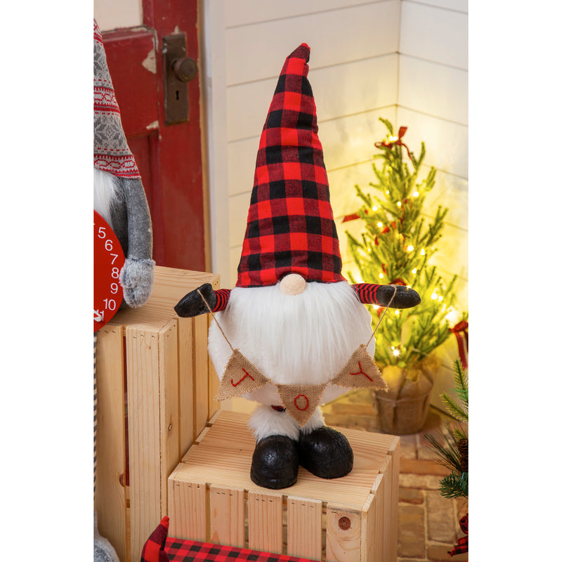 Plush Gnome holding "JOY" Banner with Telescoping Legs Table Décor,8tan147