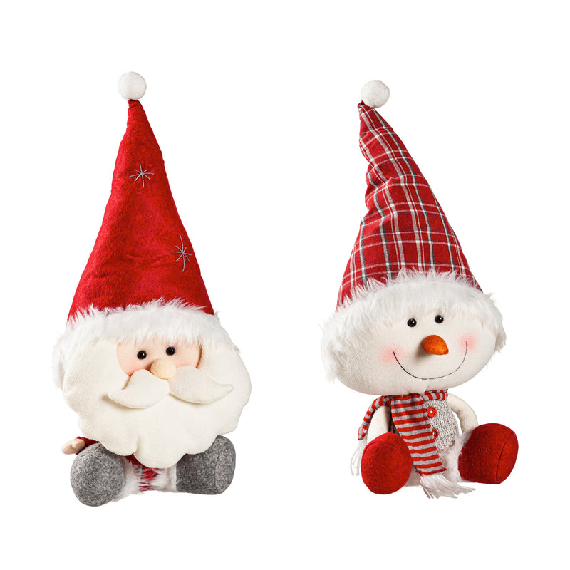 Plush Holiday Friend Table Décor, 2 Asst: Santa/Snowman,8tan150