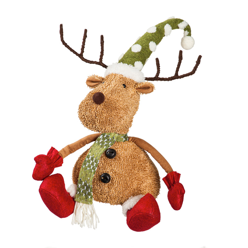 Plush Deer with Hat, Scarf, Mittens, and Telescoping Neck Table Décor,8tan163