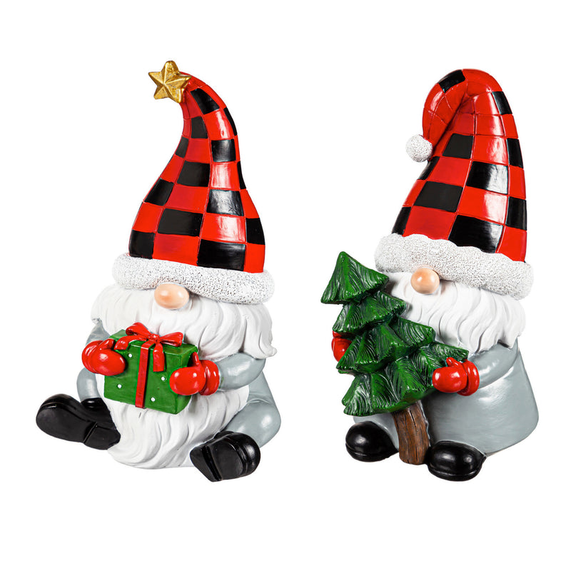 Polyresin Gnome Table Decor, 2 Asst: Tree/Present, 4.75"x4.5"x8.5"inches